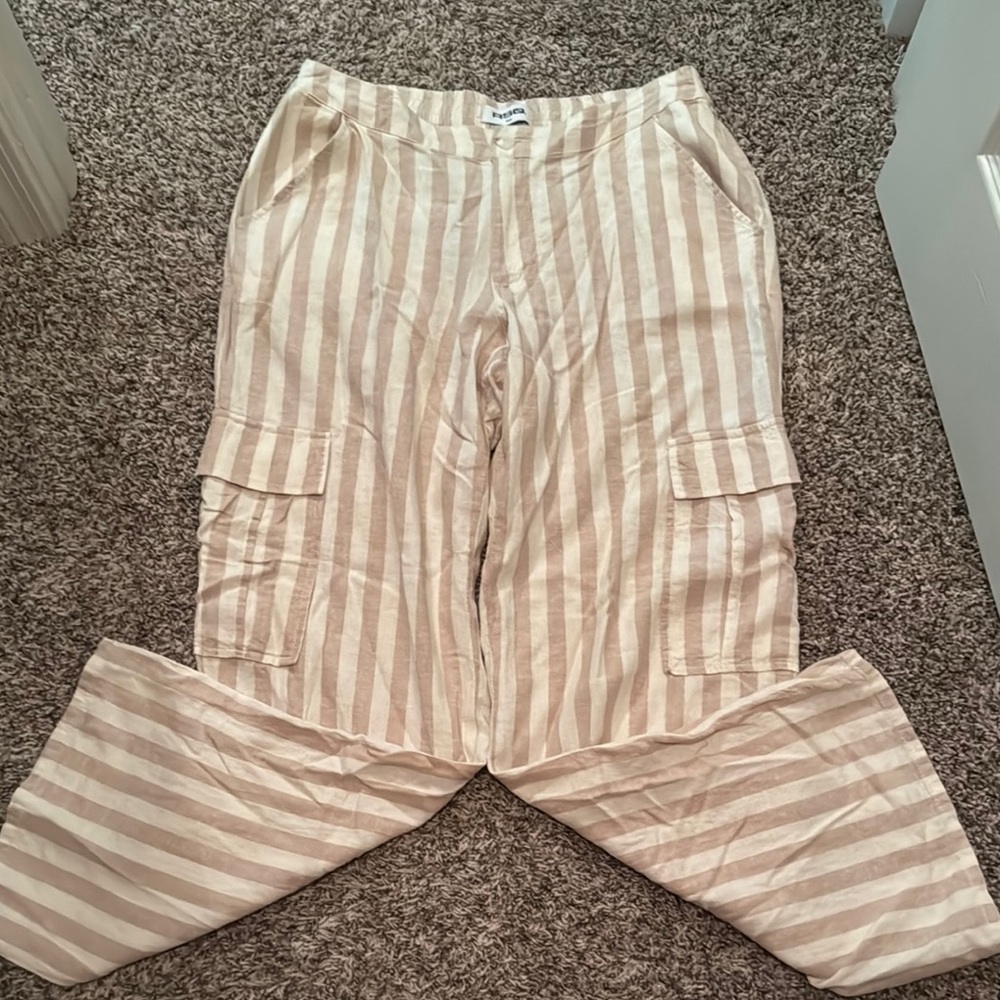 Striped Beige Cargo Pants